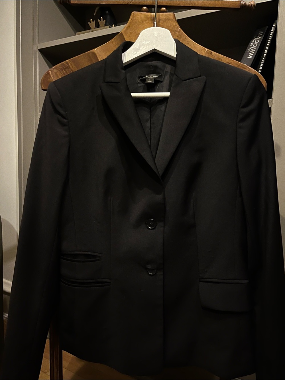 Ann Taylor Wool Blend Black Women's Tailored Blazer - Two-Button Notch Lapel